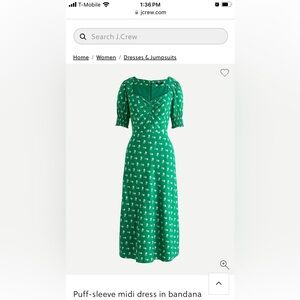 Size 2 Jcrew Puff-sleeve midi dress in bandana flowers print